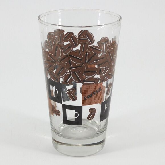 Coffee Theme Beans Cups Drinking Glasses Set of 4 - Picture 1 of 3